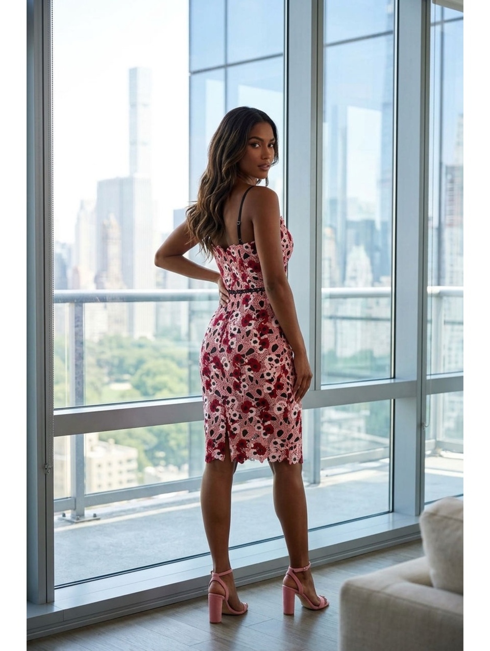 La Nouvelle Renaissance Embroidered Floral Lace Midi Dress Size 2 - Picture 2 of 4
